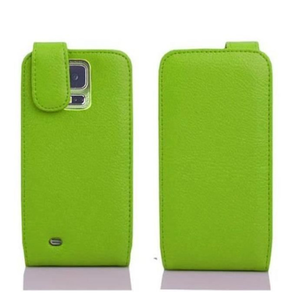 Cadorabo Fodral Samsung Galaxy S5 MINI / S5 MINI DUOS DESIGN FLIP Stil Fodral Fodral Fodral konstläder Struktur PAPEGOTA GRÖN