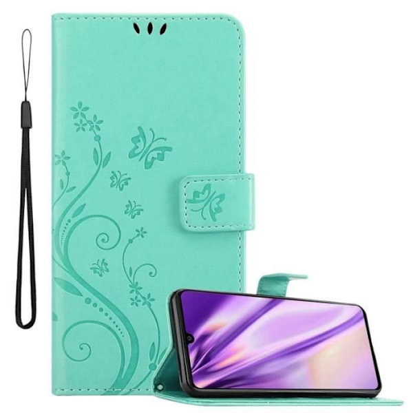 Fodral - CADORABO - Samsung Galaxy A41 - Blommigt konstläder - Magnetisk stängning - Praktiskt stöd Grön