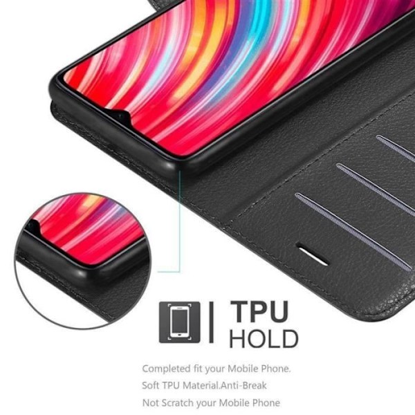 Fodral - CADORABO - Xiaomi RedMi NOTE 8 PRO - Konstläder - Stativfunktion - 3 kortfack Svart