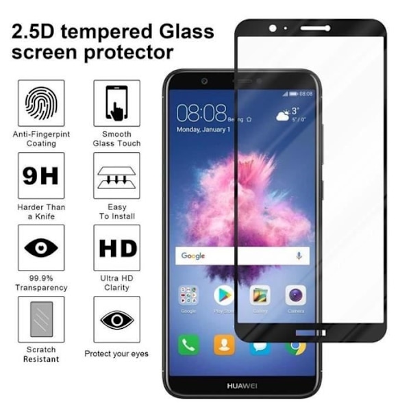 Skyddsfilm - CADORABO - Huawei P SMART 2018 - Härdat glas - Reptåligt - 0,3 mm tjockt Svart