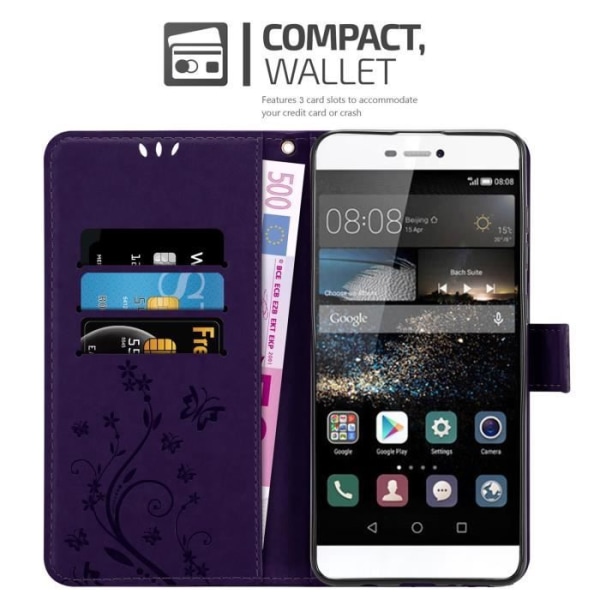 Coque för Huawei P8 - CADORABO - Mörklila Blommig - Syntetläder - Ställfunktion - Fullständigt skydd Mörklila blommig