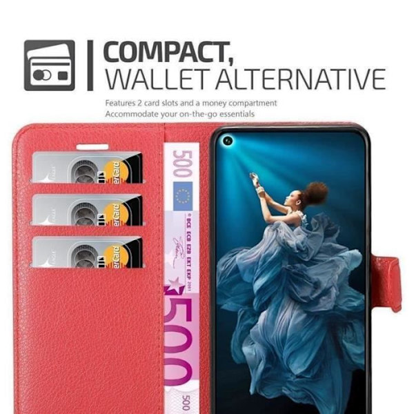 Coque - CADORABO - Huawei NOVA 5T - Röda konstläder - Horisontellt stöd - 3 kortfickor Röd