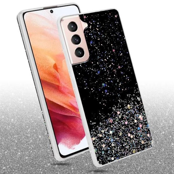 Coque - CADORABO - Samsung Galaxy S21 5G - Silikon TPU - Stötteknskydd - Glittrande Design Svart