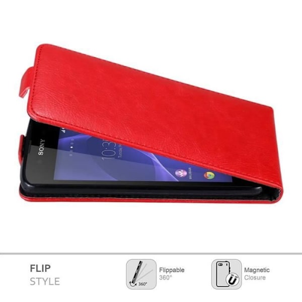Coque - CADORABO - Sony Xperia E3 - Syntetiskt läder - Röd - Magnetisk stängning Röd