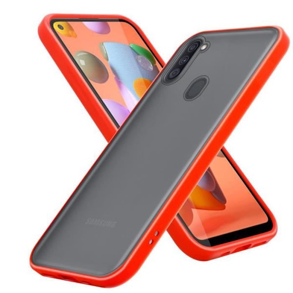 Cadorabo fodral för Samsung Galaxy A11 / M11 i frostat rött - svarta knappar Silikon TPU Hybrid skyddsöverdrag Frostad Röd