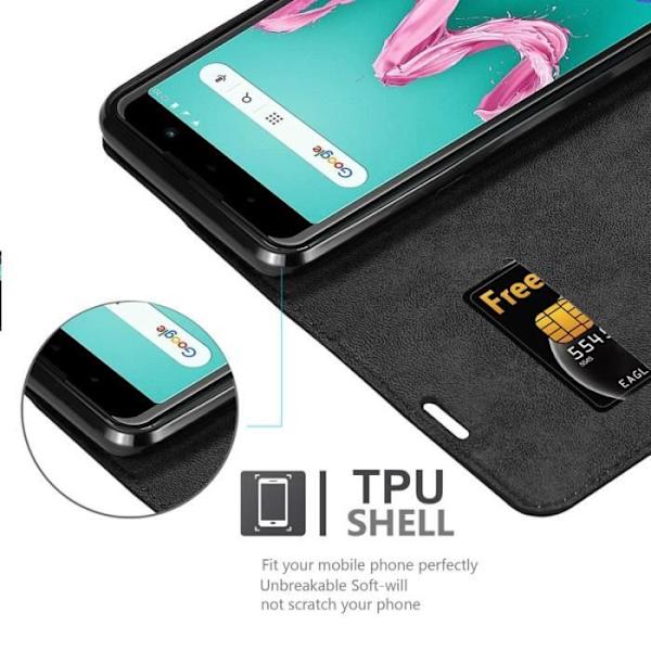 Fodral till WIKO LENNY 5 - CADORABO - Bokfodral - Svart konstläder - Magnetisk stängning - Stativfunktion Svart