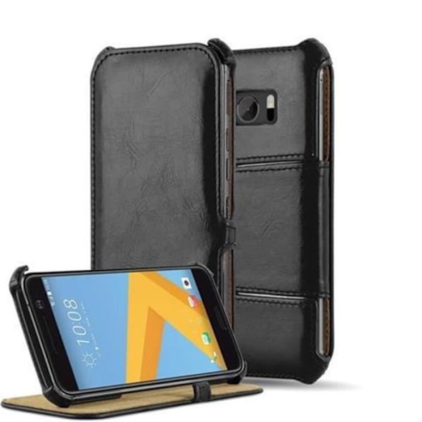 Etui för HTC ONE M10 - CADORABO - Syntetiskt läder - Fullständigt skydd - Fällbart design - Stöd för hörn Piano svart