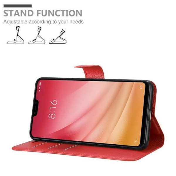 Coque - CADORABO - Xiaomi Mi 8 LITE - Röd - Syntetiskt läder - Horisontellt stativ Röd