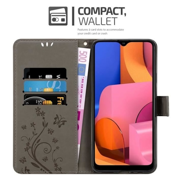 Fodral till Samsung Galaxy A20S - CADORABO - Blommönster - Imiterat läder - Stativfunktion - 3 kortplatser Grå