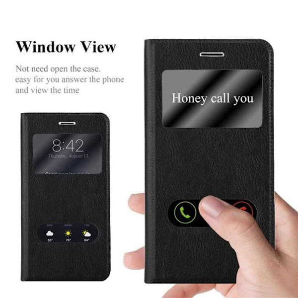 Cadorabo Fodral för Samsung Galaxy A7 2015 i COMET BLACK - Skyddsfodral med horisontellt stativ och två fönster - View Case