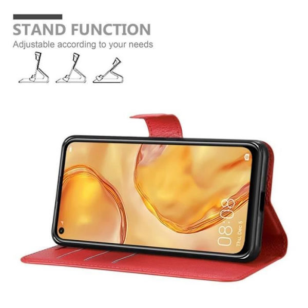 Fodral - CADORABO - Huawei P40 LITE/nova 7i - Läderimitation - Röd - Stativfunktion Röd