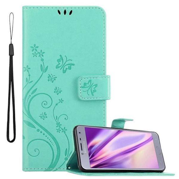 Samsung Galaxy J4 2018 fodral - CADORABO - Turkos blommig - konstläder - Magnetisk stängning Blommig turkos