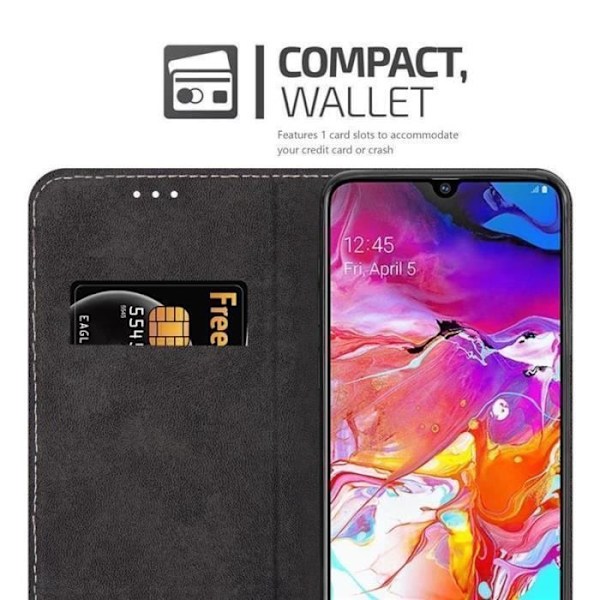Plånboksfodral - CADORABO - Samsung Galaxy A70 - Läderimitation - Magnetisk stängning - Tvåfärgad design Svart