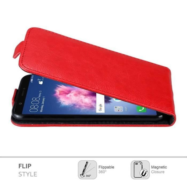 Flip-fodral - CADORABO - Huawei P SMART / Enjoy 7S - Rött konstläder - Magnetisk stängning Röd