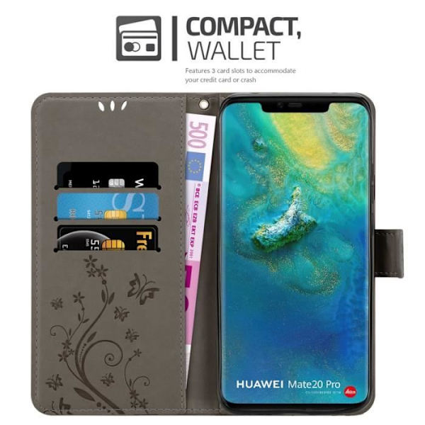 Fodral till Huawei MATE 20 PRO - CADORABO - Blommönster - Imiterat läder - Stativfunktion - 3 kortplatser Grå