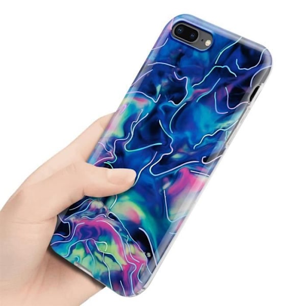 Coque för iPhone 7/7S/8 PLUS - CADORABO - Housse Marmor Blå Rosa - Silikon TPU - Antislipsskydd Blå, Rosa