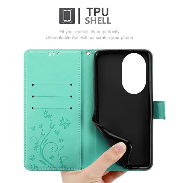Fodral med lock för Honor 200 Pro Etui i TURKOS BLOMMÖNSTER Skydd Design Blommig Plånbok Blå