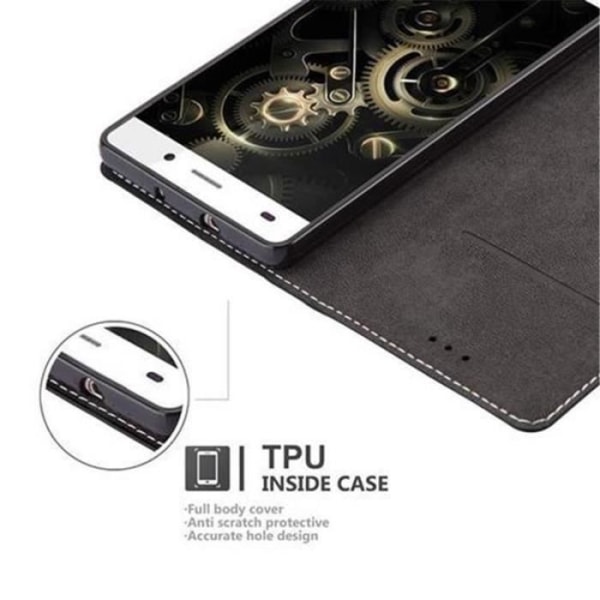 HUAWEI P8 LITE FODRAL I SVART BRUNT BY CADORABO (COMBI PU-SIMILIDAIM DESIGN) HELT SKYDDSFODRAL MED KLAPP
