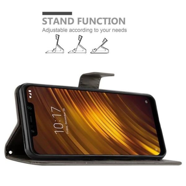 Skydd för Xiaomi Pocophone F1 - CADORABO - Grå Blommig - Syntetiskt Läder - Ställfunktion - Platser för Kort Blommig grå
