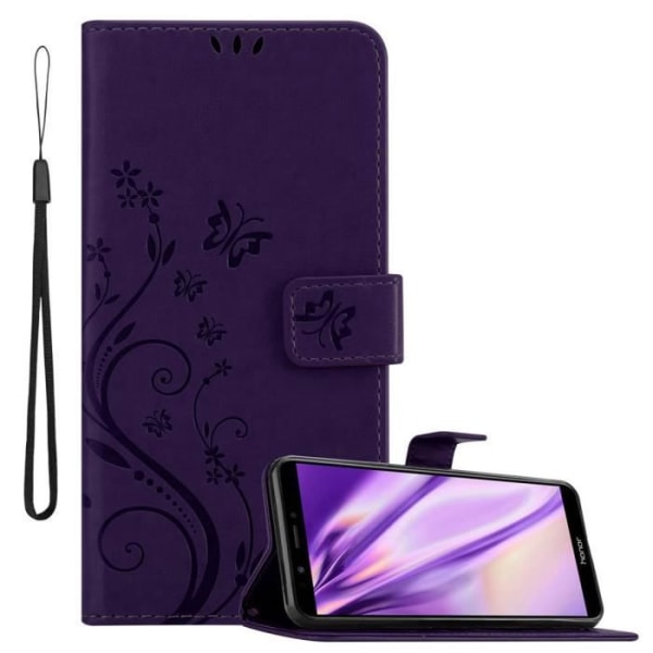 Fodral för Honor 7C / Huawei Y7 2018 i MÖRK LILAC FLORAL Cadorabo Cover Protection Floral Mörklila blommig