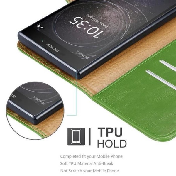 Fodral - CADORABO - Sony Xperia L2 - Läderimitation - Grön - Horisontell stativfunktion Grön