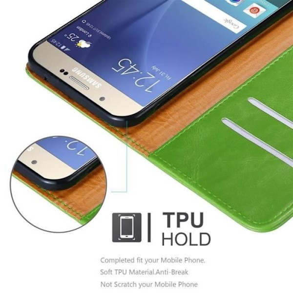 Fodral - CADORABO - Samsung Galaxy A8 2015 - Läderimitation - Grön - Stativfunktion och kortfack Grön