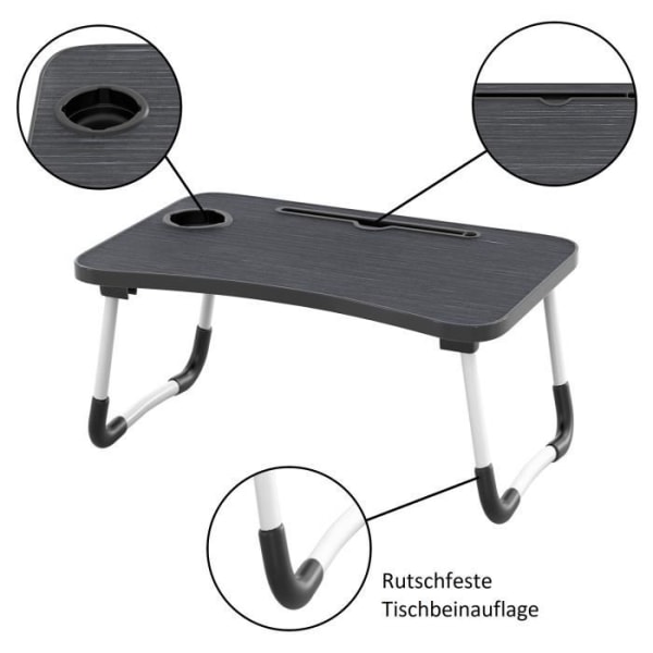 Intirilife Hopfällbart laptopbord i svart i formatet 60 x 40 x 28 cm - läsbord frukostbricka