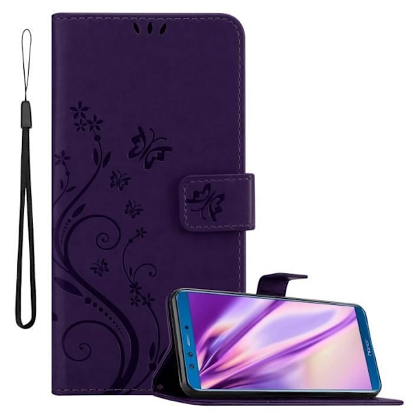 Coque för Honor 9 LITE - CADORABO - Mörklila Blommig - Syntetläder - Magnetstängning - Ställfunktion Mörklila blommig