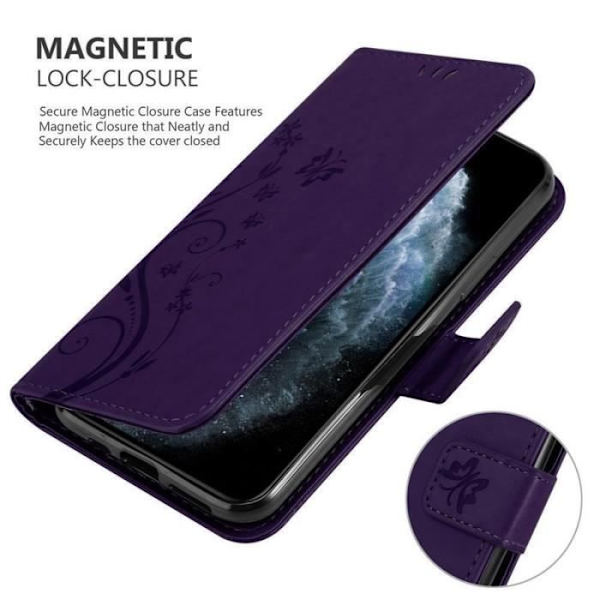 Fodral - CADORABO - Apple iPhone 11 - Lila konstläder - Blommönster - Magnetisk stängning Lila