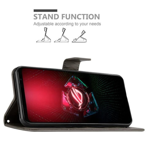 Coque - CADORABO - Asus ROG Phone 5 - Similicuir - Grå Blommönster - Plånboksfodral med Stativfunktion Blommig grå