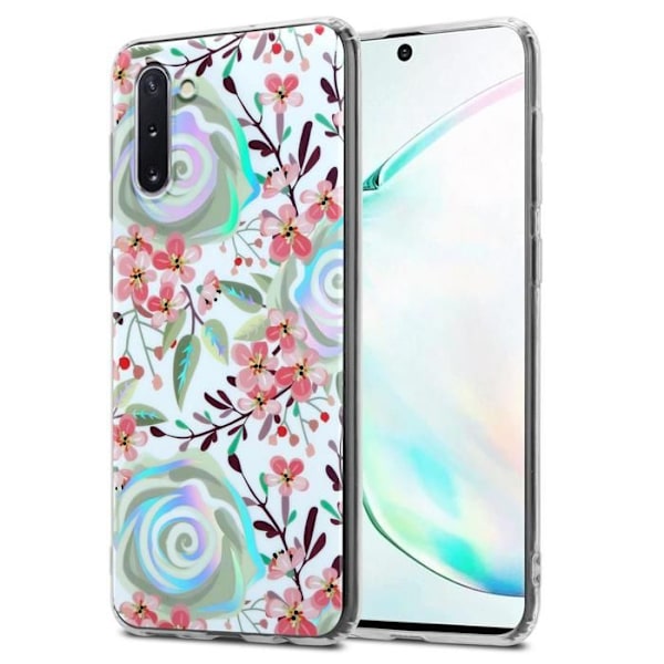 Skal för Samsung Galaxy NOTE 10 i PERSIKOFLODER Blomsterdesign Skyddsetui Vit