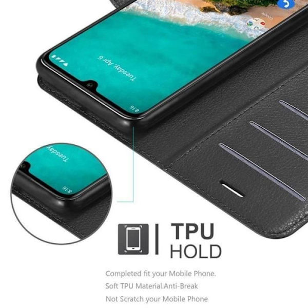 Fodral - CADORABO - Xiaomi Mi A3 - Läderimitation - Stativfunktion - 3 kortfack Svart