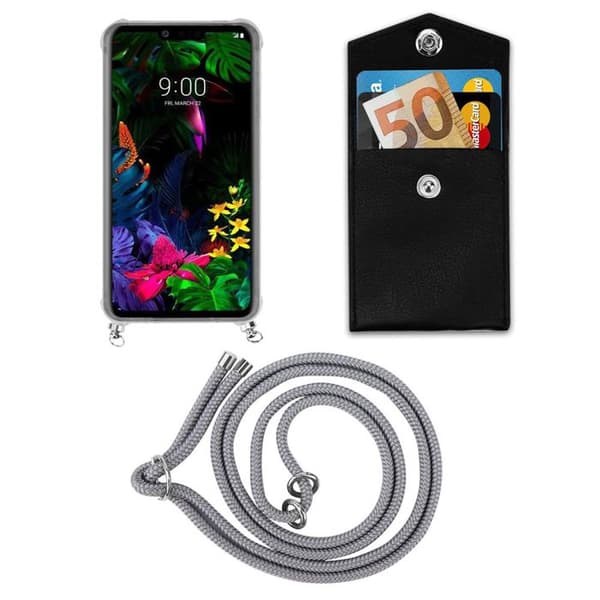 Skal för LG G8 ThinQ med axelrem i GRÅ SILVER med justerbar snodd Grå