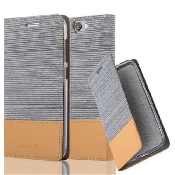 HTC ONE A9 FODRAL I LJUSGRÅ BRUN BY CADORABO (TYG-PU DESIGN) FULLSTÄNDIG SKYDDSFODRAL MED KLAPP OCH