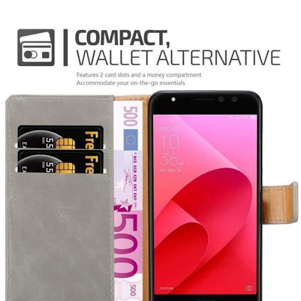 Fodral - CADORABO - Asus ZenFone 4 Selfie PRO - Läder - Brun - Stativfunktion kastanj