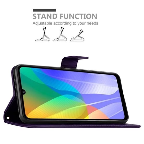 Coque för Huawei Y6P - CADORABO - Mörklila Blommor - Syntetläder - Ställfunktion - Komplett Skydd Mörk lila
