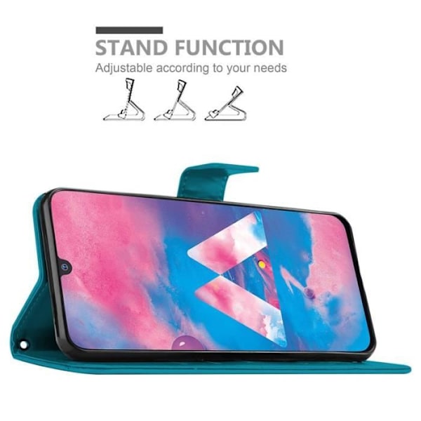 Fodral till Samsung Galaxy M30 - CADORABO - Blommönster - Imiterat läder - 3 kortplatser - Praktiskt stöd Blå