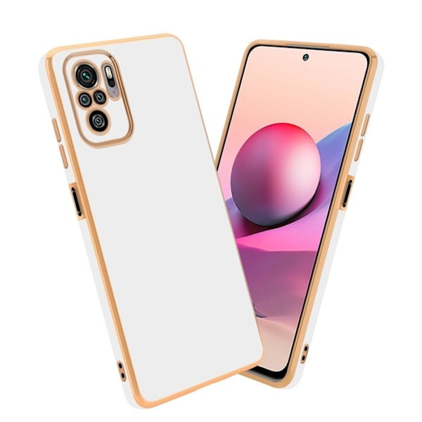 Hus för Xiaomi RedMi NOTE 10 4G / RedMi NOTE 10S Skal i Glansig Vit - Guld Fodralet Cover Silikon TPU och skydd för Vit