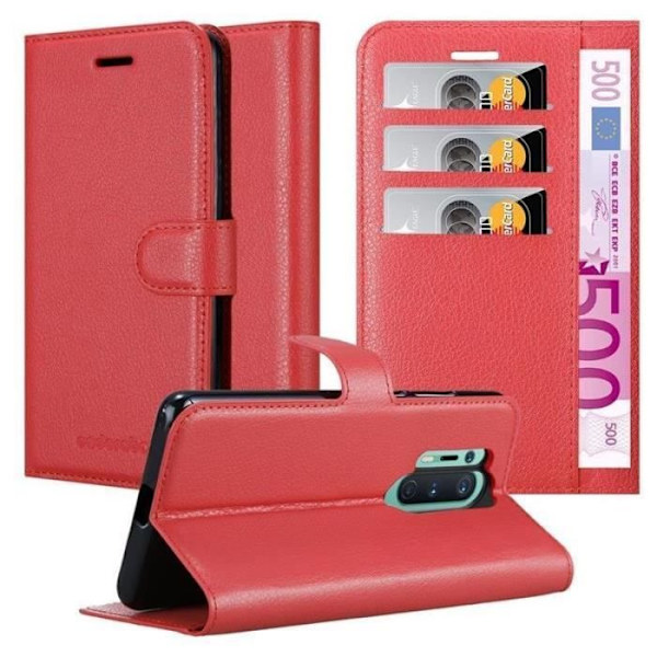 Coque - CADORABO - Oneplus 8 Pro - Similicuir - Röd - Fästande stöd funktion Röd
