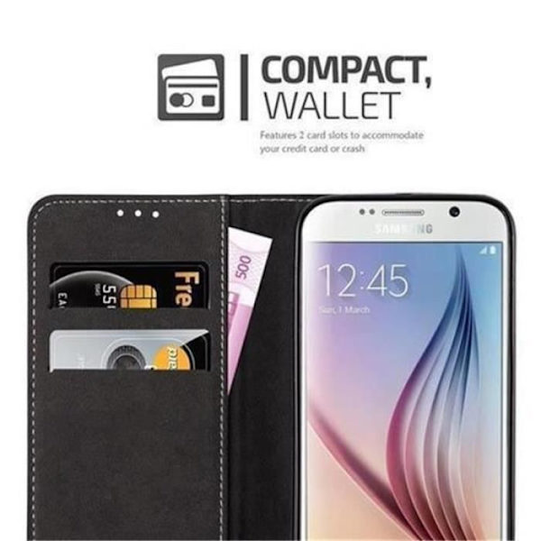 Cadorabo Samsung Galaxy S6 Fodral SVART BLÅ Imiterat läder (LÄDER/MOKA) Magnetfodral med stativ och kortplats