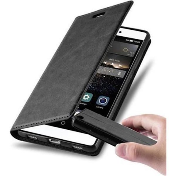 Huawei P8 Fodral i NATTSVART från Cadorabo (INVISIBLE MAGNETIC CLOSURE Design) Helt skyddsfodral med Flip Flip och