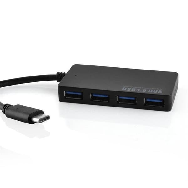 USB-hubb 4 portar USB 3.0 multi-interface Plug & Play USB-C hane till typ-C hona och ström i svart