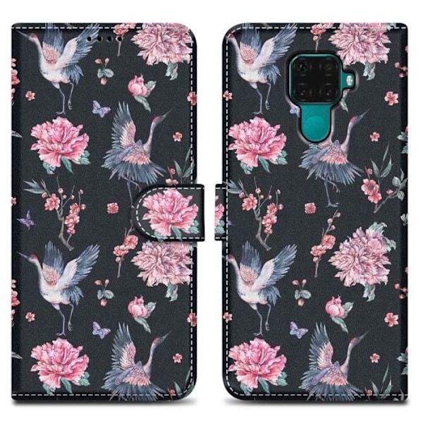 Coque - CADORABO - Huawei MATE 30 LITE - Krane & Blommor - Magnetisk stängning - Horisontell stöd