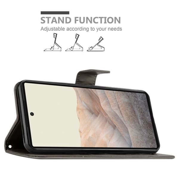 Fodral med lock för Google PIXEL 6 Etui i GRÅ BLOMMÖNSTER Skydd Design Blommig Plånbok Grå