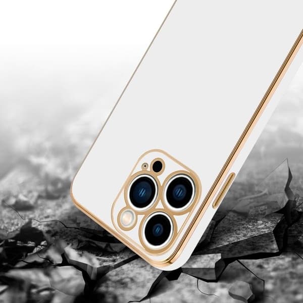 iPhone 14 PRO MAX Glansig Vit - Guld med skydd för kamera Vit