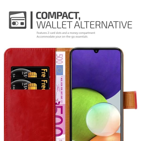 Coque - CADORABO - A22 4G / M22 / M32 4G - Similicuir - Röd Körsbär - Ställfunktion RÖDA KÖRSBÄR