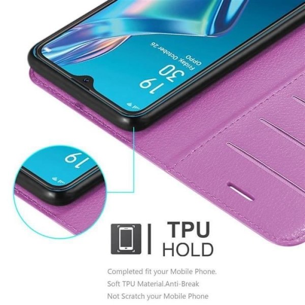 Fodral - CADORABO - Oppo A12 - Läderimitation - Lila - Stativfunktion Lila