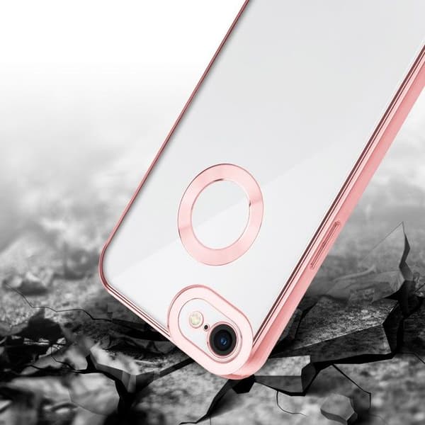 Skal för iPhone 7 / 7S / 8 / SE 2020 Transparent - Rosa Stötskydd Chrome Design Vit
