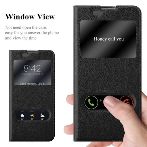 Cadorabo Fodral LG K8 2016 VIEW Två Windows Fodral Fodral Magnetlås Stöd Stativ Kortplats SVART KOMET