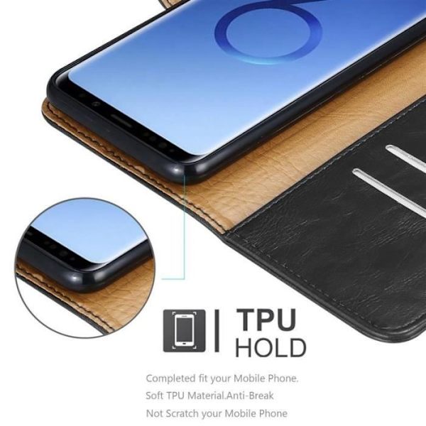 Fodral till Samsung Galaxy S9 PLUS - CADORABO - Svart - Imiterat läder - Stativfunktion - Kortfack Svart